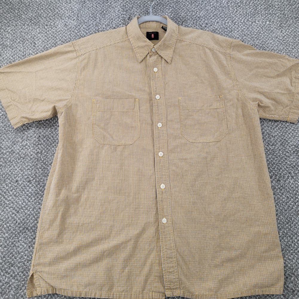 Vintage Levis Jeans Mens Med. Mustard Yellow Check Short Sleeve Button Up Shirt